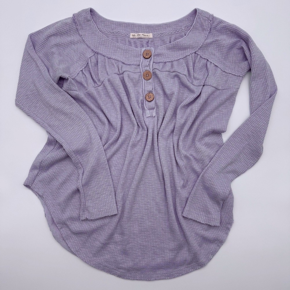 We The Free Free People Lavender Thermal Waffle Knit Henley Top Purple Medium‎